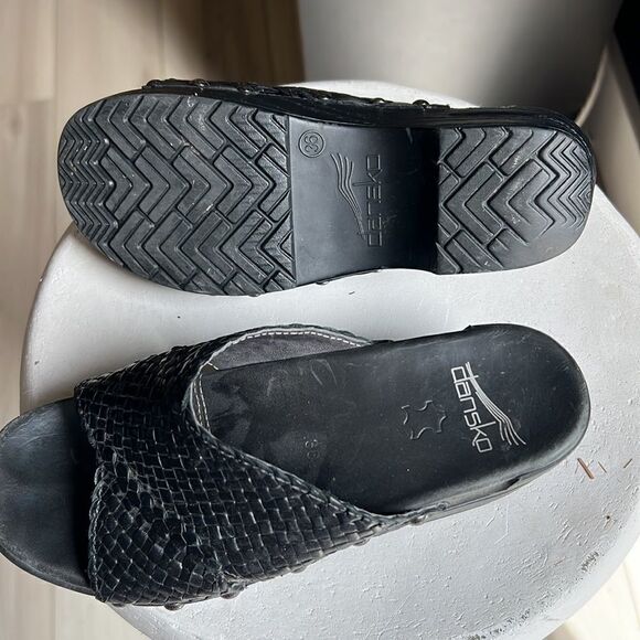 Dansko Heeled Sandals Platform Black Woven Clog Sandal - Picture 4 of 5